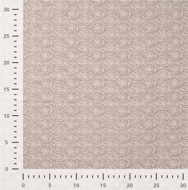 leichter Baumwoll-Stoff Loch-Stickerei Blümchen /Sand